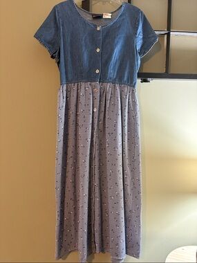 Faded Glory Blue Button-Front Mixed-Media Girls' Casual Dress